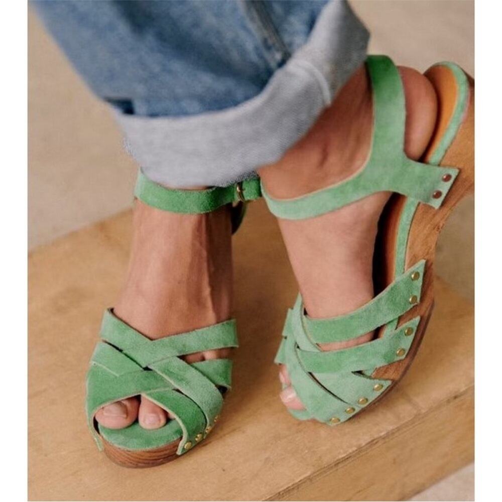 SEZANE Isabelle Green Suede Clogs Sandals 36 6 - Picture 2 of 12